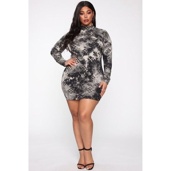 Fashion Nova Cause For Concern Tie Dye Mini Dress Black Gray Sz 2X - Picture 1 of 15